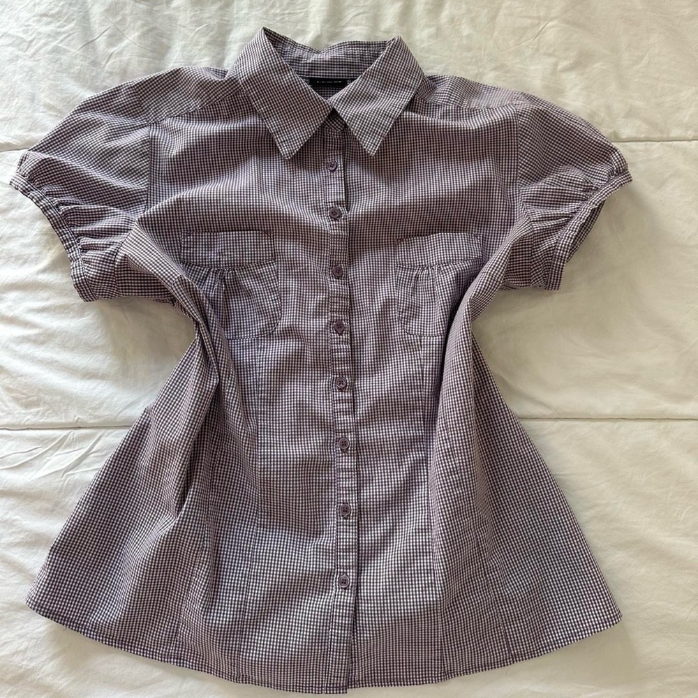 purple gingham button up blouse - image 2